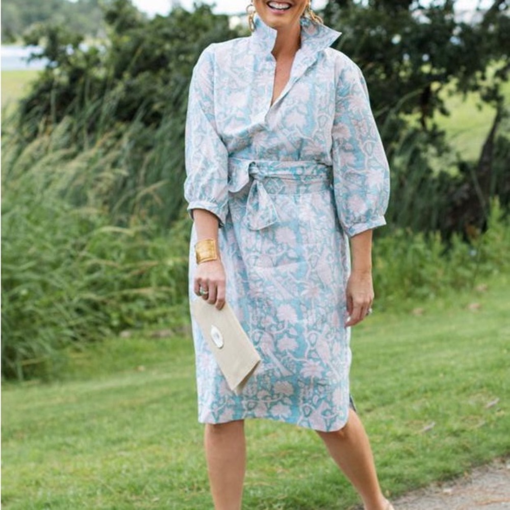 Holly Shae Blue Floral Paisley Cotton Shift Tunic Dress Resortwear One Size - Picture 13 of 14